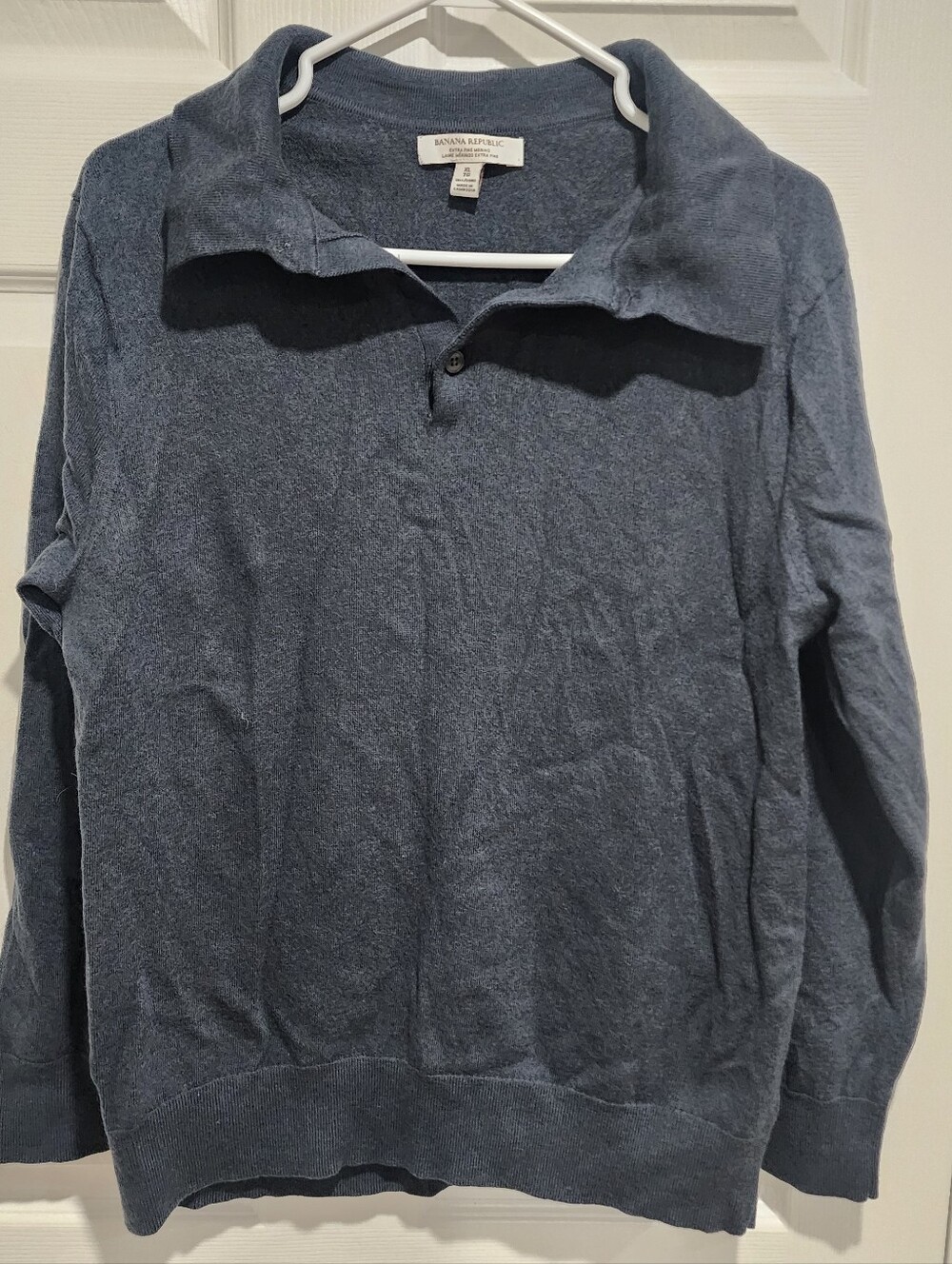Banana Republic Extra Fine Merino Wool Mens Medium Long Sleeve Collared Sweater